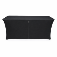 Housse de table en tricot warp avec fermeture éclair et trou arrière, disponible en 4ft, 6ft, 8ft, pour salons professionnels, expositions, événements et décoration.