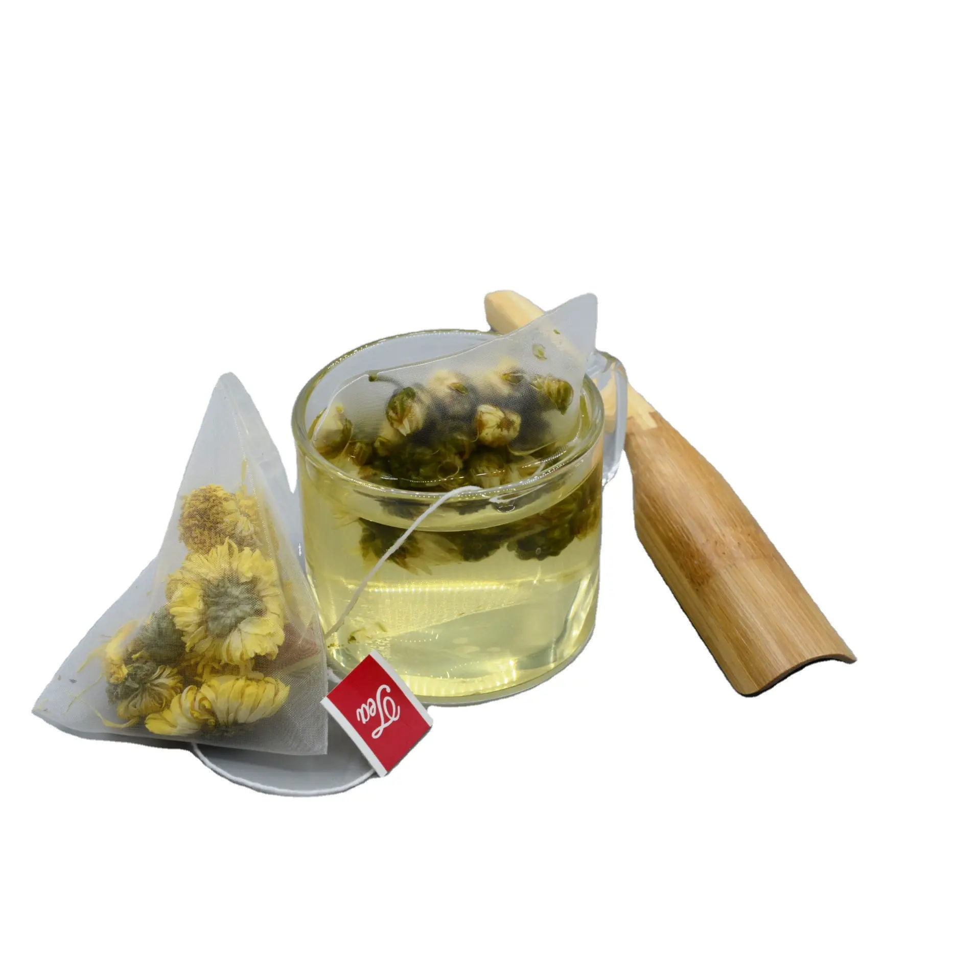 Bolsitas de té de nailon con estampado personalizado, bolsas de té vacías con estampado de pirámide, a la venta