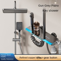 Lampe d'appoint de salle de bain multifonctionnelle Gun Gray Atmosphere Combinaison de douche à poignée unique Affichage numérique Pluie douce Chrome Céramique