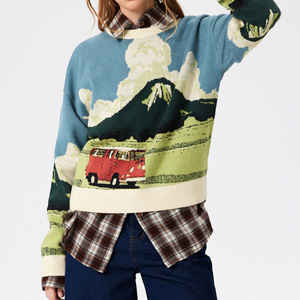 เสื้อสเวตเตอร์ถักลายแจ็คการ์ดแบบกำหนดเองสำหรับผู้หญิง เสื้อไหมพรมถักแบบสวมหัวสำหรับผู้หญิง เสื้อผ้าออกแบบเอง เสื้อสเวตเตอร์ถักแบบกำหนดเอง - Product Image 6