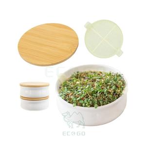 ชุดปลูกถั่วงอก Eco Go พร้อมจานเซรามิกดีไซน์หรูหราและฝาไม้ไผ่ ดีไซน์แบบซ้อนเก็บได้ เป็นมิตรต่อสิ่งแวดล้อม ทนทาน เหมาะสำหรับปลูกผักใบเขียวที่อุดมด้วยสารอาหาร - Product Image 6