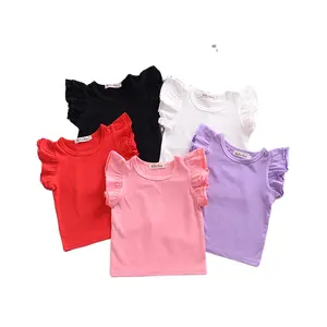 Летняя хлопковая футболка с коротким рукавом и оборками для девочек, От 0 до 6 лет