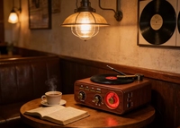 Haut-parleur tourne-disque portable rétro avec radio FM AM SW pleine bande, entrée BT USB TF Card, design vintage pour la maison et l'extérieur