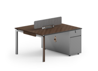 Poste de travail de bureau moderne, durable et écologique pour 2 personnes, avec écran de confidentialité double face, hub de prises et socle.
