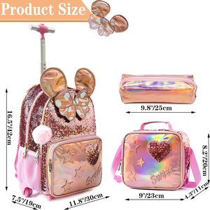 <span class=keywords><strong>Mochila</strong></span> Escolar con Ruedas de Nailon para Adolescentes, <span class=keywords><strong>Mochila</strong></span> Escolar para Niñas con Lonchera para Estudiantes de Primaria, Maleta con Ruedas - Product Image 2