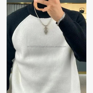 Suéter de Cuello Redondo Personalizable para Hombre, Corte Ajustado, Otoño Invierno, Casual, con Bloques de Color, Tejido, Marca de Moda, Tendencia - Product Image 4