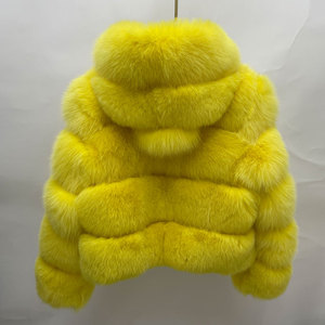 Giacca di pelliccia da <span class=keywords><strong>donna</strong></span> di alta qualità con cappuccio invernale con stile corto stile personalizzabile di colore <span class=keywords><strong>giallo</strong></span> - Product Image 5