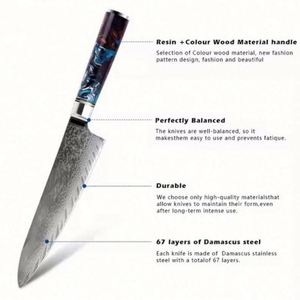 Coffret de couteaux de chef professionnels en acier Damas forgé de 8 pouces, manche en bois écologique, ambidextre, style traditionnel, boîte cadeau noire - Product Image 2