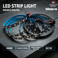 Bande LED numérique WS2815 DC12V 60 LED/m 10mm 5050 RGB PCB noir SPI Pixel Dream Color Magic Led Strip Light 14.4W 60 pixels