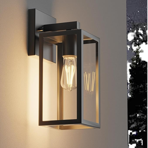 Modern Black Outdoor Wall Lamp Square Aluminum Alloy LED Warm White 2700K Tempered Glass Diffuser Water Proof Garden <b>Lighting</b> - Product Image 1