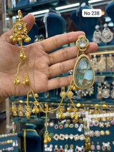 Handcrafted Gold Tone Jhumka <b>Earrings</b> with Sparkling Teardrop Stone and Chain Detail Indian Wedding Jewelry Collection for Women - Product Image 3