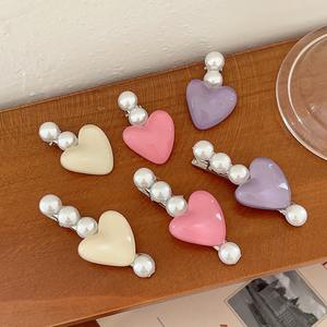 Pinzas <span class=keywords><strong>de</strong></span> pelo en forma <span class=keywords><strong>de</strong></span> corazón <span class=keywords><strong>de</strong></span> perla dulce coreana para mujeres y niñas, accesorios <span class=keywords><strong>de</strong></span> horquilla hechos a mano <span class=keywords><strong>de</strong></span> princesa a la moda, joyería para el cabello - Product Image 2