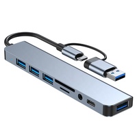 Hub USB 8-en-1 multiport avec support de lecture TF/PD, audio USB 3,5 mm, et ports Type-C pour ordinateur