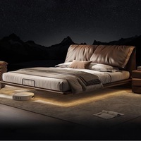 Lit flottant réglable capitonné en cuir Nappa avec tête de lit LED, taille King Size, style italien, pour chambre de villa, lecture, luxe