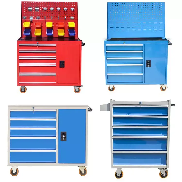 Tool Carts and Storage Cabinets Box with Roller Wheels Drawers Rolling Tool Box Workshop Garage Metal Tool Cabinet