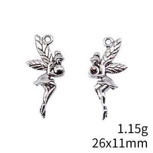 Breloque Pixie sur la pointe des pieds 26x11mm en alliage de zinc argent antique, pendentif fée ailée pour carillon de jardin - Product Image 3