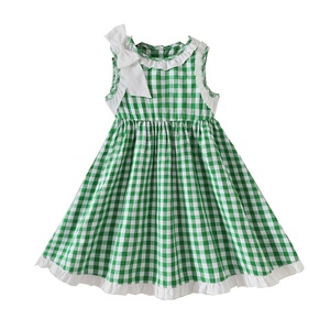 Abito estivo casual senza maniche a quadri <span class=keywords><strong>verde</strong></span> e bianco con fiocco e pizzo per bambina/neonata - Product Image 5