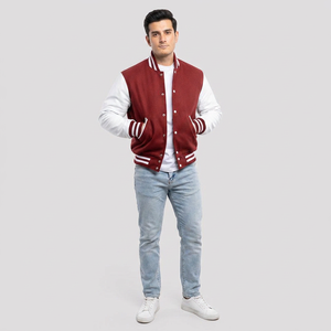 <b>Mens</b> Varsity <b>Jacket</b> Red and <b>White</b> Custom Letterman Baseball Bomber College <b>Jacket</b> with PU Leather Sleeves OEM Manufacturer - Product Image 1