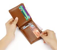 Dompet Kulit Asli Pria Model Bifold Tipis RFID Kapasitas Besar dengan Slot Kartu dan Jendela ID untuk Pria