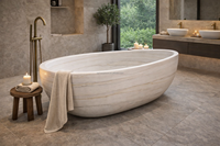 Baignoire autoportante moderne en marbre brun naturel, écologique, portable, pour usage intérieur en villa, avec drainage automatique, en pierre naturelle