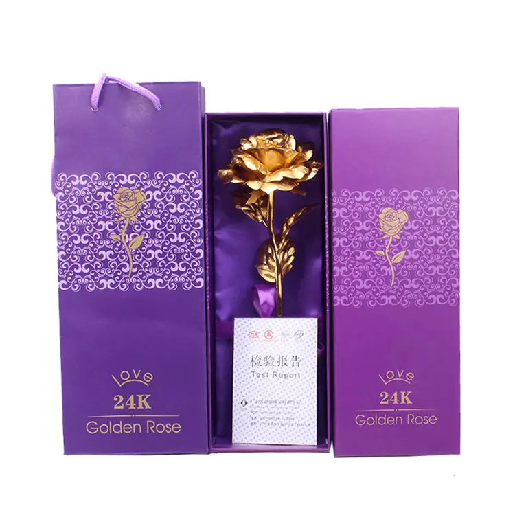 H142 Creative Valentine ' s Day Lover Girlfriend Gift Flower Eternal Roses With Case 24K Gold Foil Plated Artificial Rose