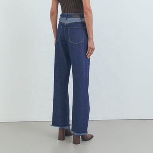 <span class=keywords><strong>Taille</strong></span> <span class=keywords><strong>haute</strong></span> cloche bas femmes jeans bleu deux tons botte coupe flare jeans - Product Image 2