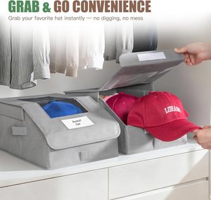 Large Stackable Hat Organizer for Baseball Caps Clear Window Holds 28 Caps Foldable Hat Storage <b>Box</b> for Closet <b>Shelf</b> Storage - Product Image 6