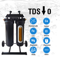 Chariot filtrant portable avec deux réservoirs d'eau, cartouche remplaçable, cadre roulant, poignées et interfaces de connexion