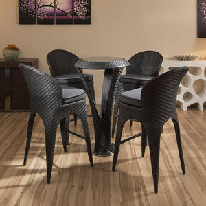 Tables et chaises de bar hautes de luxe ensemble de salle à manger de restaurant en rotin pour mobilier de jardin en plein air table à manger et chaises ensemble de bistro - Product Image 5