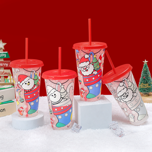 Tasses à changement de couleur réutilisables, gobelets magiques en plastique pour boissons froides, eau, <span class=keywords><strong>café</strong></span>, 16 et 24 oz, avec couvercle et paille - Product Image 2