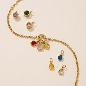 Collar con colgante de 12 piedras de nacimiento de acero inoxidable, cadena suelta básica DIY, con protección de color oro de 18K al vacío, dijes de moda - Product Image 2