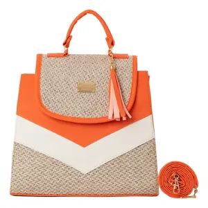Sac en jute orange pour femme Fana Haven, doublure en toile colorée, fermeture à glissière, sac de shopping - Product Image 3