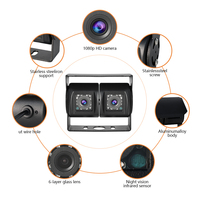 Cámara de Visión Trasera AHD 1080P de Doble Lente 230 °   Cámara para Vehículos con Conector M12, Super Gran Angular, Impermeable IP68, para Camiones y Remolques