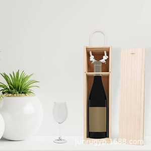 Caja de Madera para Vino, Rectangular, de Madera de Pino, para una Sola Botella, 9.5x9.5x34.4cm, con Asa - Product Image 2