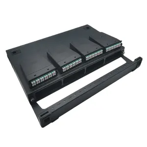 Hot Selling High Density Schwarz 96 Port Metall Box MPO/MTP Glasfaser Patch Panel Mit 4pcs MPO-LC OM1 24F Kassetten