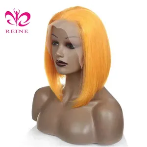 REINE Wholesale Pink Orange Blue Red Grey Blond Fancy Color Wig Brazilian Virgin Human Hair Long Colored Lace Frontal Bob Wig
