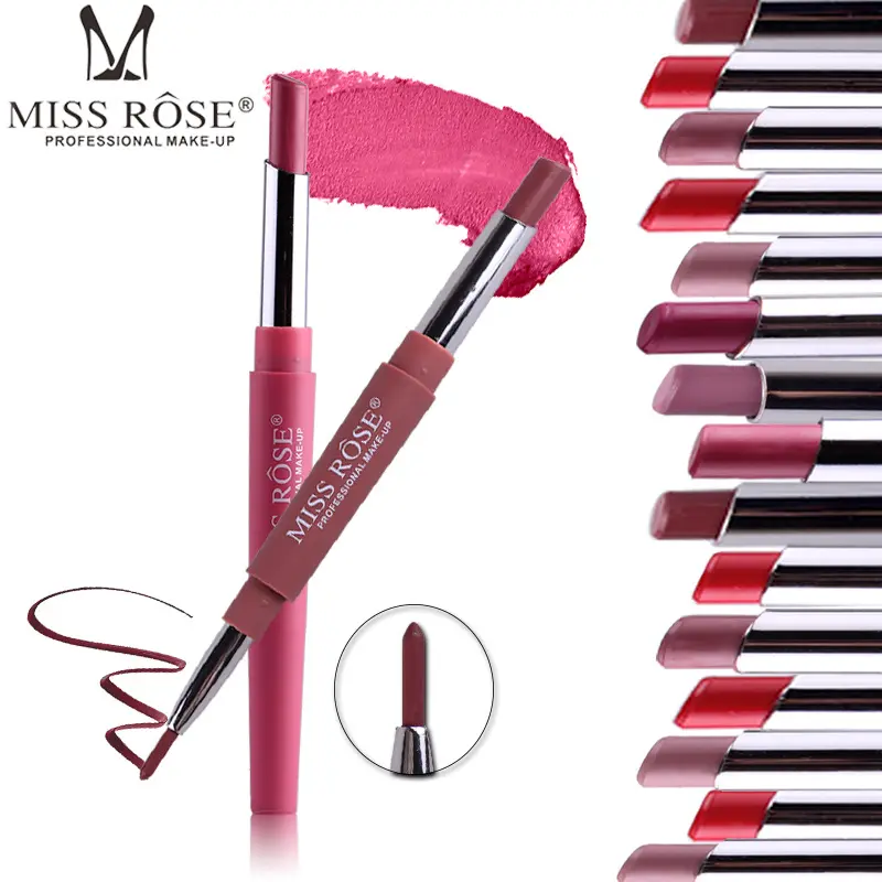 MISS ROSE 2 in 1 Multifunctional High Pigment Double Ended Lipstick Pen Brown Lipliner Lip Liner Waterproof Pencil