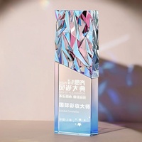 Trophée personnalisé en cristal à surface craquelée arc-en-ciel, plaque de récompense, texte et logo gravés au laser, souvenir en cristal couleur dégradée