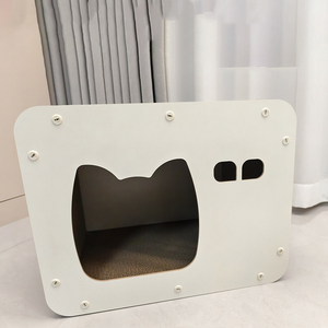 Griffoir pour chat en bois moderne et respirant, design ondulé, écologique, sans odeur chimique, housse amovible en tissu pour animaux de compagnie - Product Image 3