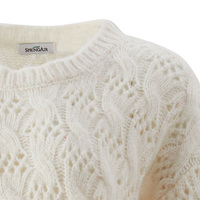 Suéter de Punto Casual de Alta Calidad para Mujer, Cuello Redondo, Manga Corta Abullonada, Color Marfil, Diseño Pointelle, Otoño Invierno, OEM ODM