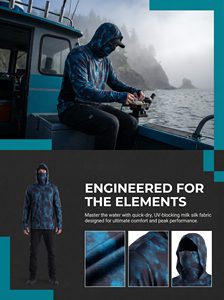 เสื้อตกปลาผู้ชายสั่งทำขายส่งจากผู้ผลิตชั้นนำ กันน้ำ ระบายอากาศได้ดี แขนยาว มีฮู้ดพร้อมหน้ากาก - Product Image 6