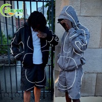 Survêtements de sport personnalisés pour hommes, imperméables, réfléchissants, en polyester et nylon, coupe-vent, ensemble court, streetwear, ensemble sweat à capuche et short