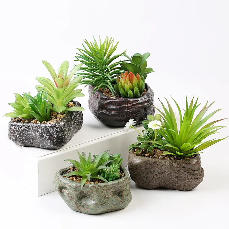 Effekt Sukkulenten-Blumentopf Kaktus-Eimer-Set Blumentopf-Eimer kleiner Stein farbig glasiert Dekor Keramik 4 Stück amerikanischer Stil