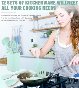 Wholesale Wholesale 12 Pcs Kitchen Cooking Utensil Set Holder Baking Gadget Nonstick <b>Silicone</b> <b>Spatula</b> Kitchenware With Wood - Product Image 4