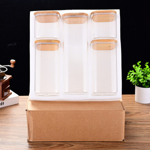 Cucina a tenuta stagna barattoli quadrati in vetro borosilicato con coperchio e coperture in bambù capacità 0.5-1L - Product Image 6