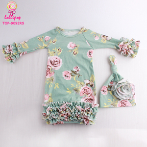 Conjunto de Ropa para Bebé Recién Nacido al por Mayor, Multicolor, Vestido de Manga Larga con Volantes, Estilo Raglán, y Gorro Anudado - Product Image 3