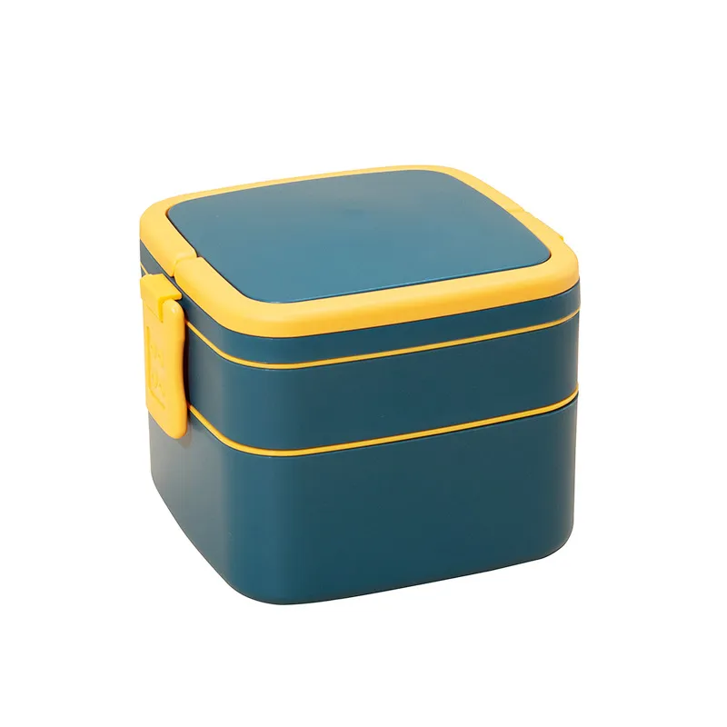 WXL590 Kids Food Container 2 Layers Microwave Heating Bento Box With Handle Spoon Double Layer Carry On Lunch Box