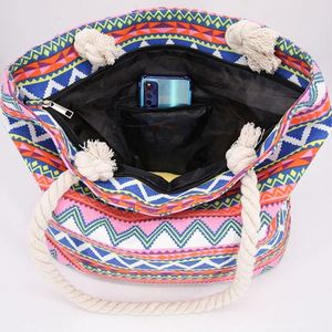 Bolso Tote Grande de Lona de Algodón con Cremallera para Mujer, Asa Doble, Bolso de Compras para Playa de Verano - Product Image 6