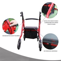 Grosir alat bantu jalan lipat luar ruangan, Aluminium ringan dewasa, bingkai alat bantu jalan lipat tegak, Rollator dengan kursi