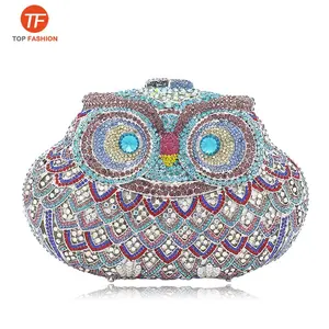 Fabrika toptan lüks kristal Rhinestone parti hard case debriyaj akşam çanta 3D baykuş elmas çanta resmi parti için